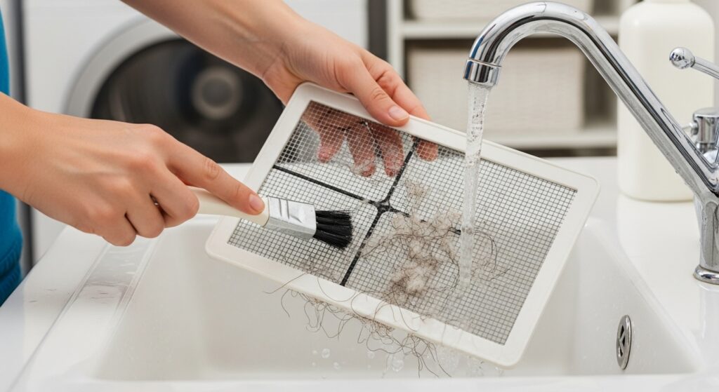 건조기 필터 청소 모습