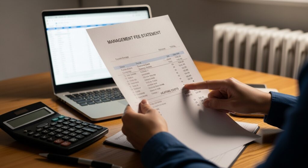 관리비 고지서에서 난방비 항목을 확인하는 장면