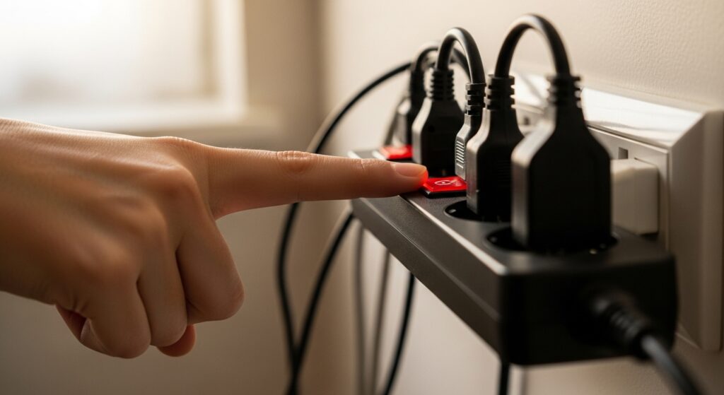 멀티탭을 오프에 놓은 사진