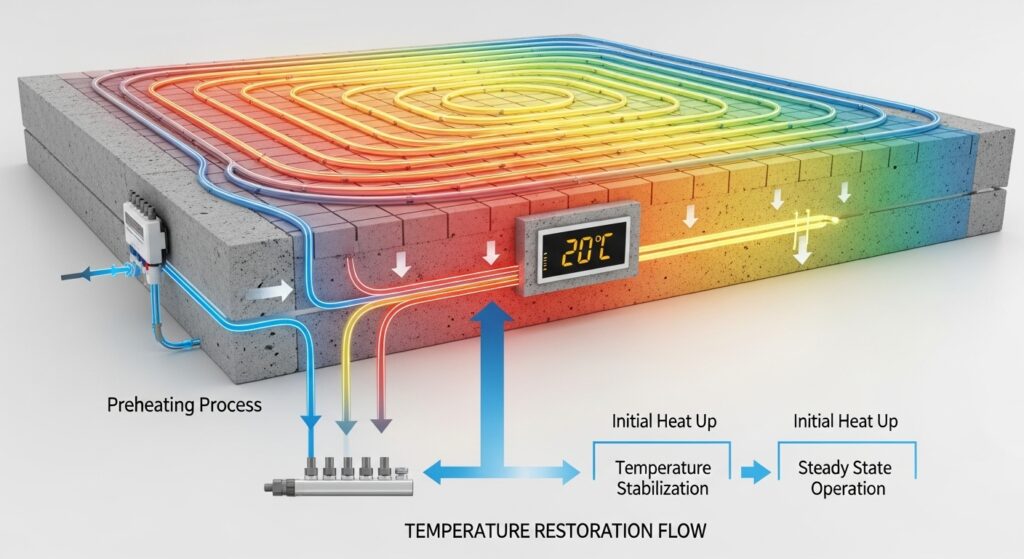 바닥난방 예열 과정과 온도 복원 흐름