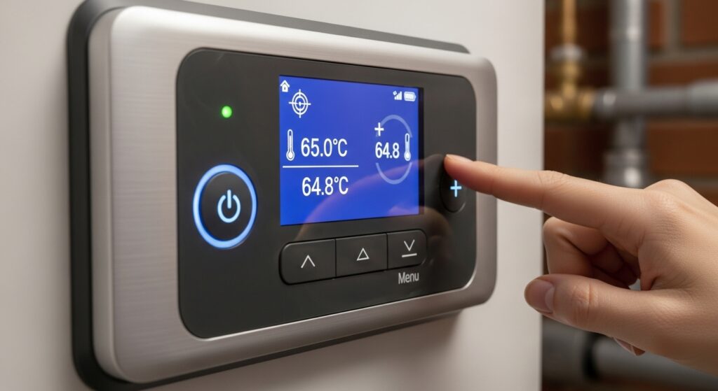 보일러 조절부에서 온도를 조절하는 모습