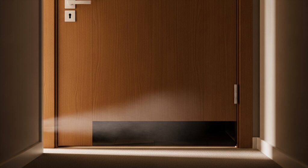 욕실 문을 닫아 열손실을 줄이는 장면