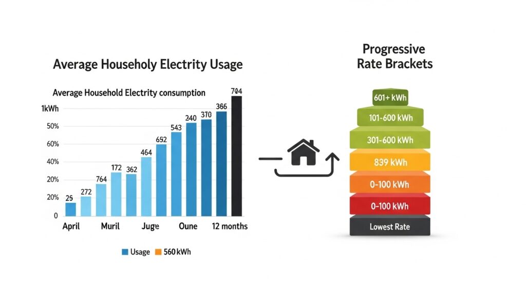 월별 전기 사용량과 누진제 구간을 한눈에 비교한 인포그래픽