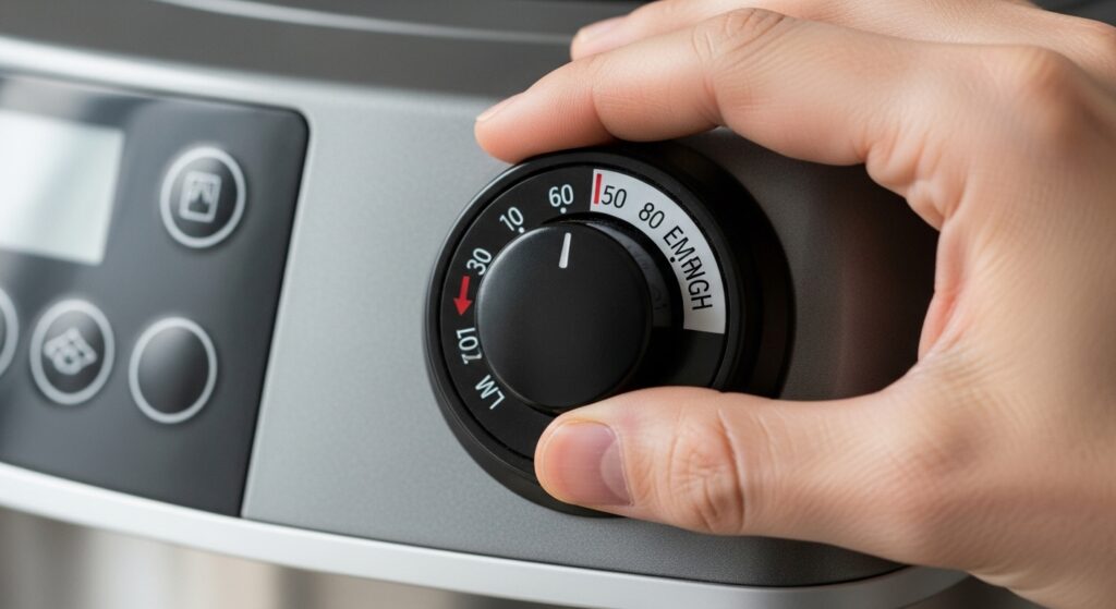 전기 보일러 온도 조절 다이얼을 손으로 돌리는 모습