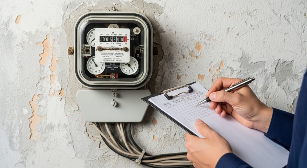 전기계량기 숫자를 기록하는 모습