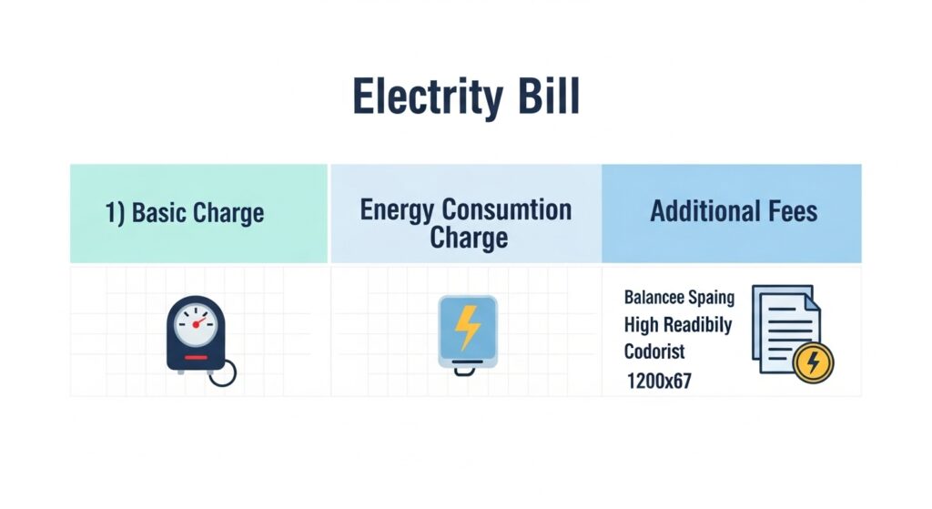 전기요금 고지서의 기본요금 전력량요금 기타요금 구조를 설명한 인포그래픽