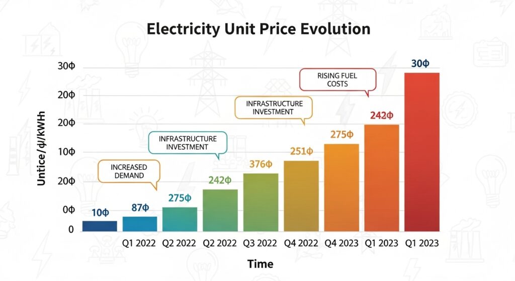 전기요금 누진제가 계단식으로 단가가 올라가는 그래프 인포그래픽