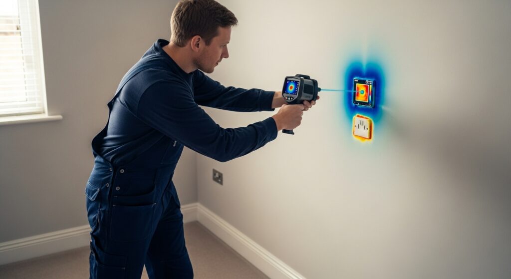 집 단열과 외풍을 점검하는 모습