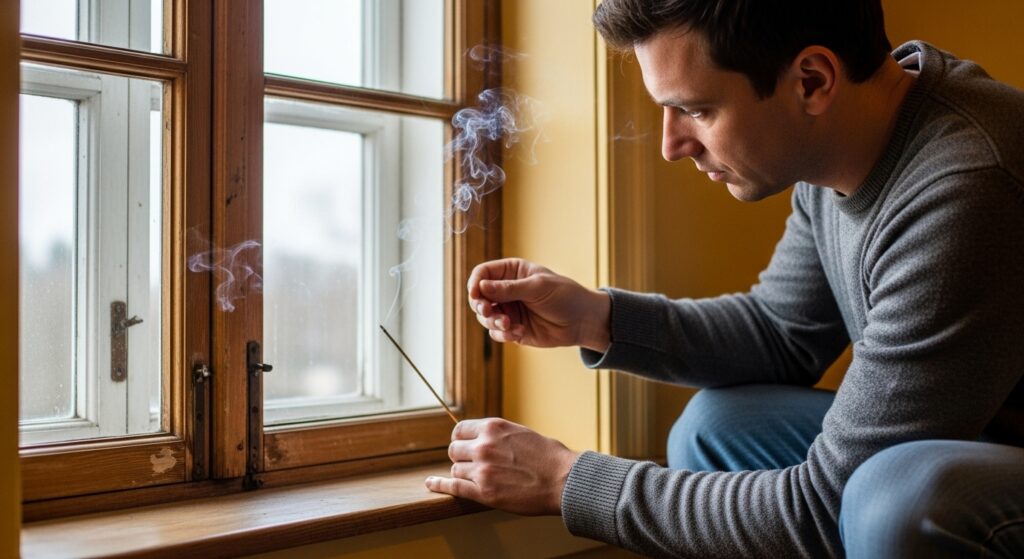 창틀 외풍 점검하는 모습