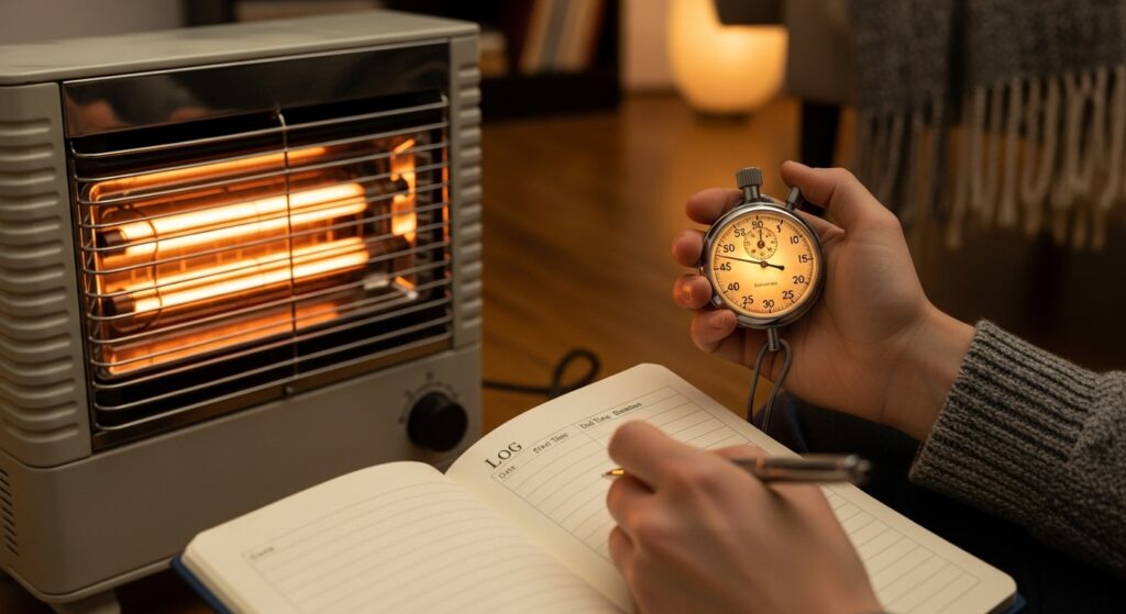 히터 사용 시간을 기록하는 모습