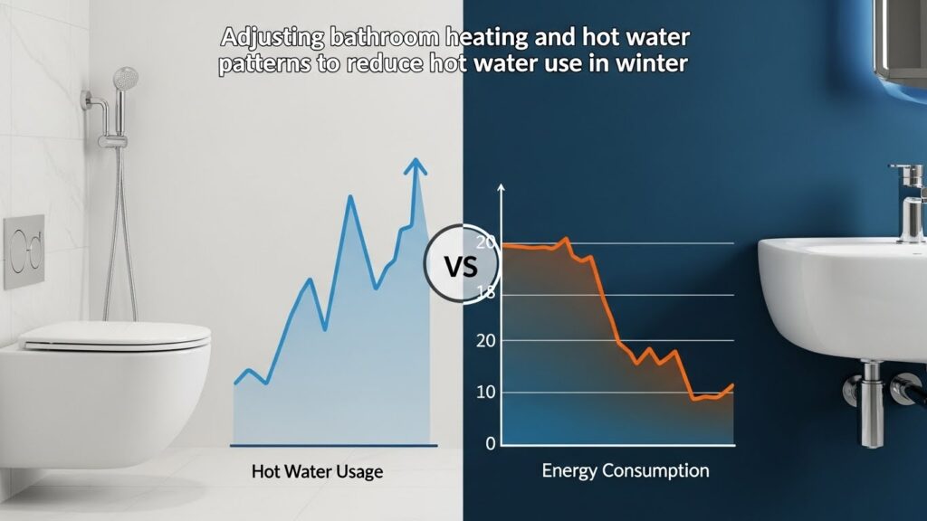 겨울철 온수 사용을 줄이기 위해 욕실 난방과 온수 패턴을 조절하는 모습
