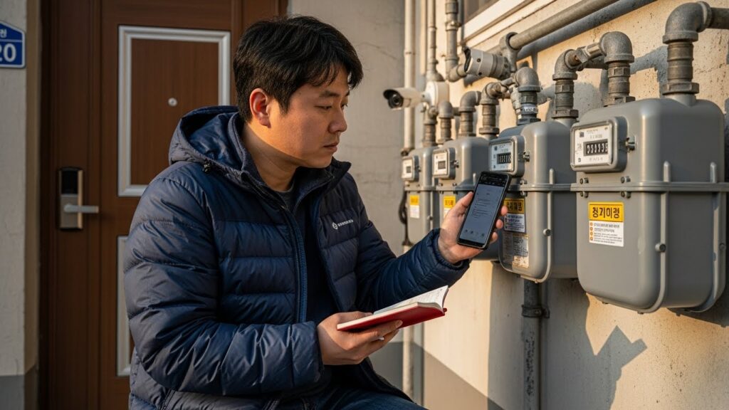 도시가스 계량기 숫자를 확인하는 모습