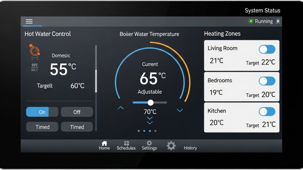 보일러 온수·난방 온도를 조절하는 실제 조작 화면