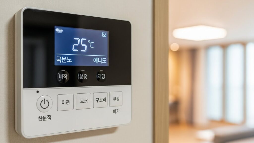 보일러 조절기와 난방 온도를 확인하며 효율을 점검하는 실사 이미지