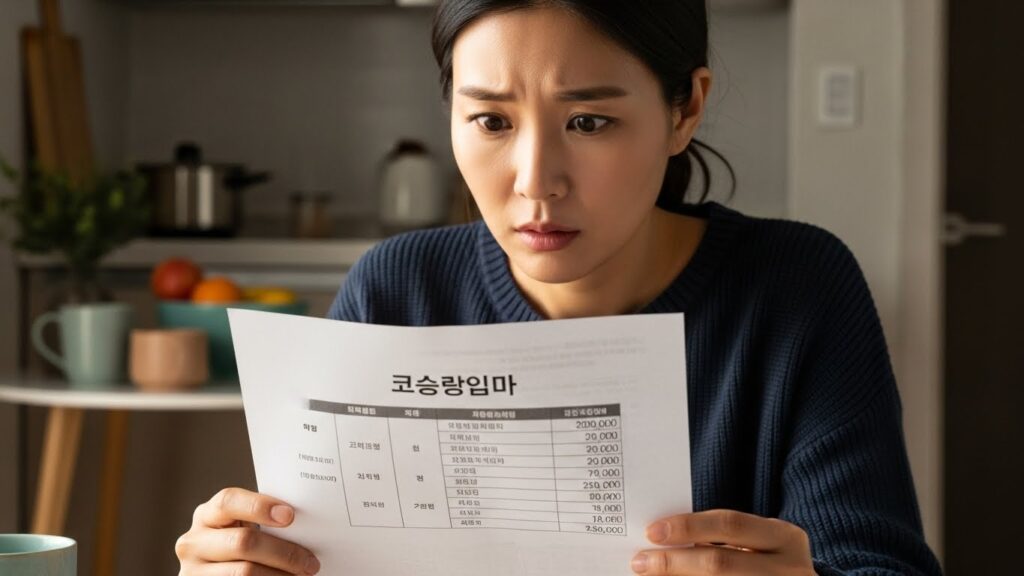 아파트 관리비 고지서를 보는 여성 실사 이미지