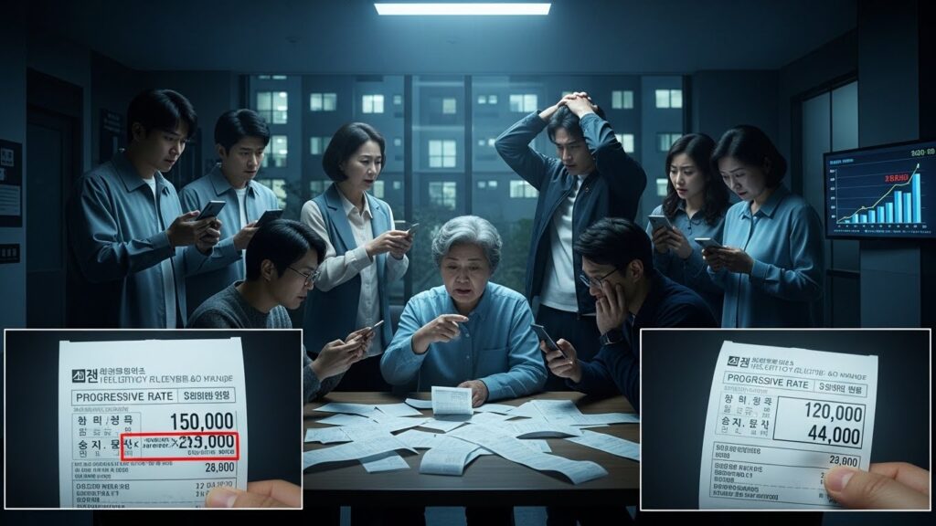 한국 아파트 전기요금 누진제 구간 이상 나와서 속상해 하는 이미지